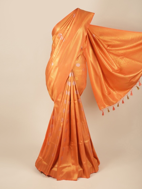

Pothys Orange & Silver-Toned Woven Design Art Silk Banarasi Saree