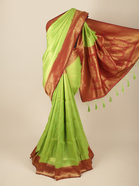 

Pothys Green & Maroon Floral Art Silk Banarasi Saree