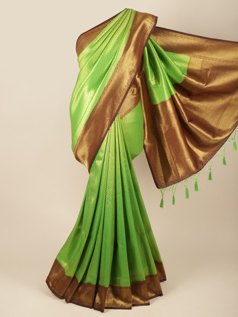 

Pothys Green & Brown Ethnic Motifs Zari Art Silk Banarasi Saree
