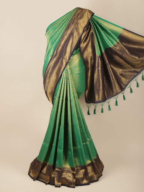 

Pothys Green & Coffee Brown Ethnic Motifs Zari Art Silk Banarasi Saree