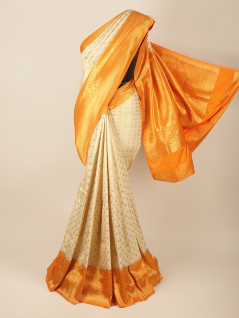 

Pothys Cream-Coloured & Orange Woven Design Zari Art Silk Banarasi Saree