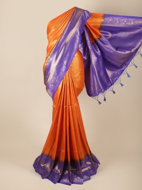 

Pothys Orange & Purple Ethnic Motifs Zari Art Silk Banarasi Saree