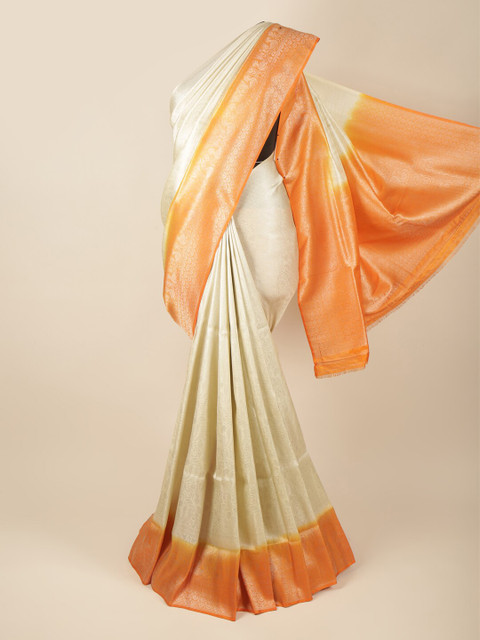 

Pothys Cream-Coloured & Orange Woven Design Zari Art Silk Banarasi Saree