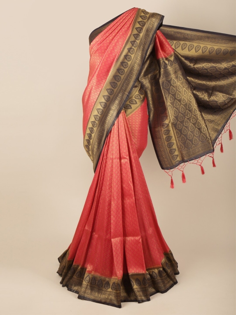 

Pothys Pink & Coffee Brown Ethnic Motifs Zari Art Silk Banarasi Saree