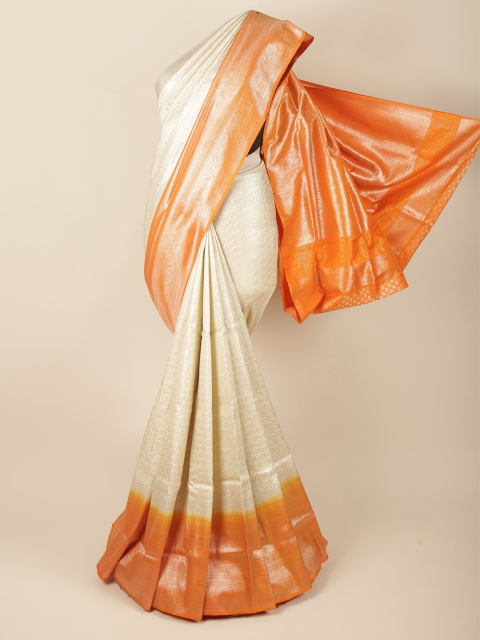 

Pothys Cream-Coloured & Orange Woven Design Zari Art Silk Banarasi Saree