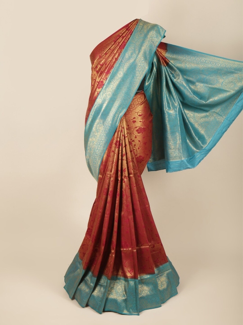 

Pothys Maroon & Blue Ethnic Motifs Zari Art Silk Banarasi Saree