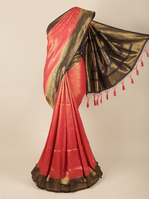 

Pothys Pink & Coffee Brown Ethnic Motifs Zari Art Silk Banarasi Saree
