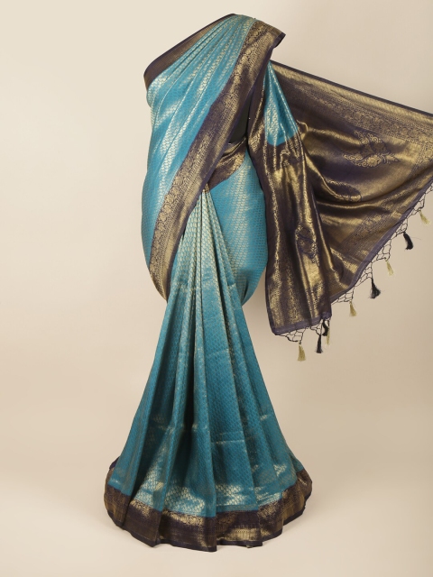 

Pothys Blue & Gold-Toned Woven Design Zari Art Silk Banarasi Saree