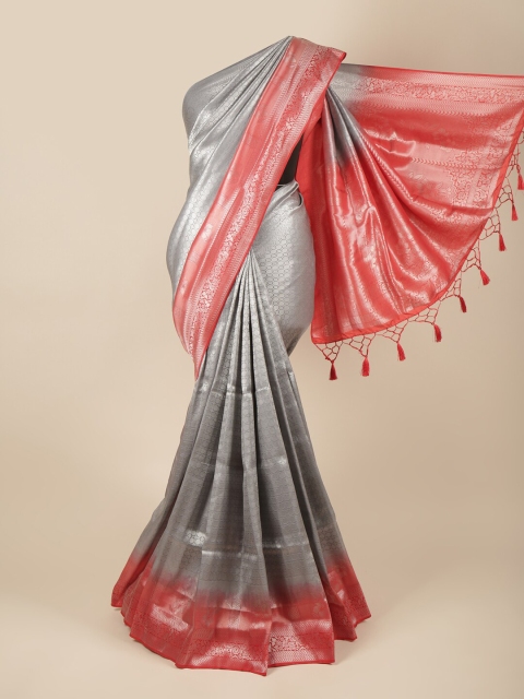 

Pothys Grey & Red Woven Design Zari Art Silk Banarasi Saree