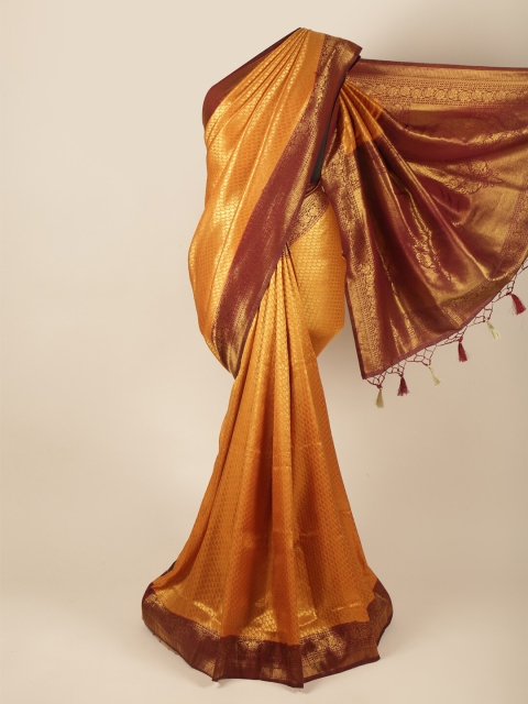

Pothys Mustard & Maroon Woven Design Zari Art Silk Banarasi Saree