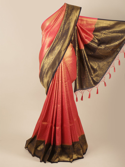 

Pothys Pink & Navy Blue Floral Zari Art Silk Banarasi Saree