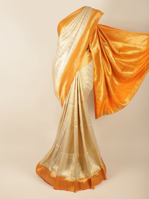 

Pothys Cream-Coloured & Yellow Zari Art Silk Banarasi Saree