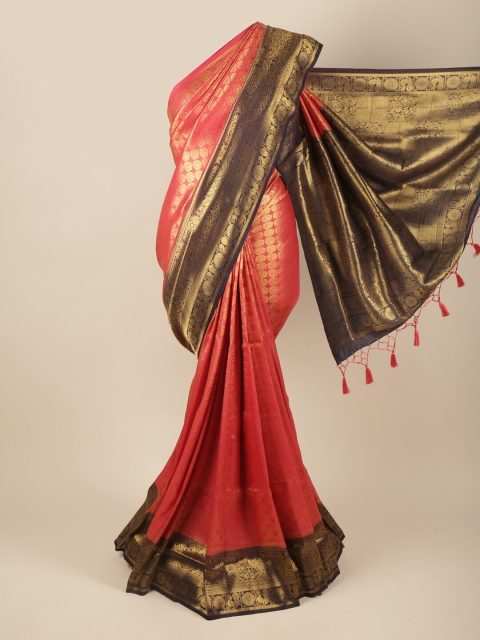 

Pothys Pink & Coffee Brown Woven Design Zari Art Silk Banarasi Saree
