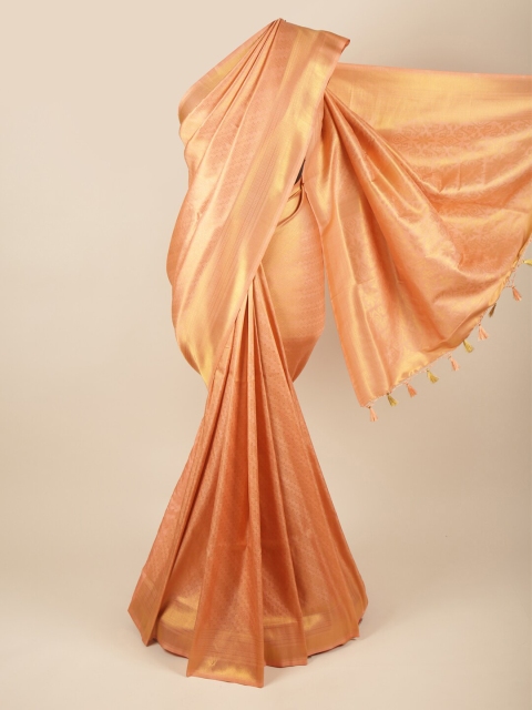 

Pothys Peach-Coloured & Gold-Toned Ethnic Motifs Zari Art Silk Banarasi Saree