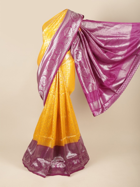 

Pothys Yellow & Purple Ethnic Motifs Zari Art Silk Banarasi Saree