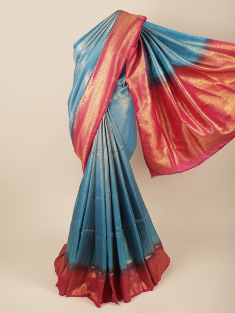 

Pothys Blue & Pink Ethnic Motifs Art Silk Banarasi Saree