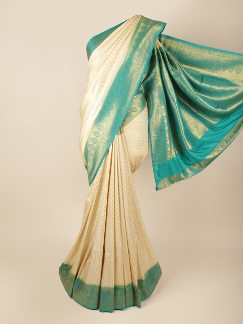 

Pothys Cream-Coloured & Blue Ethnic Motifs Zari Art Silk Banarasi Saree