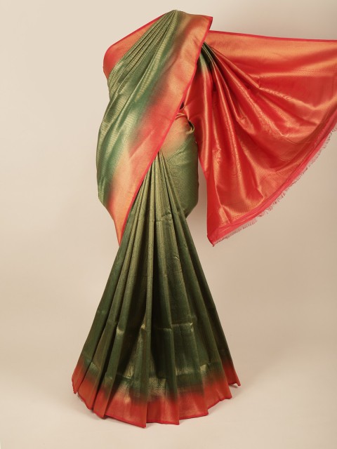 

Pothys Green & Red Ethnic Motifs Zari Art Silk Banarasi Saree