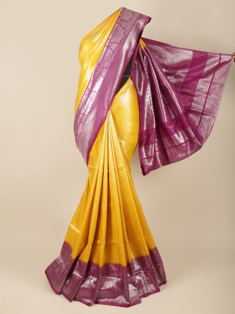 

Pothys Yellow & Purple Woven Design Zari Art Silk Banarasi Saree