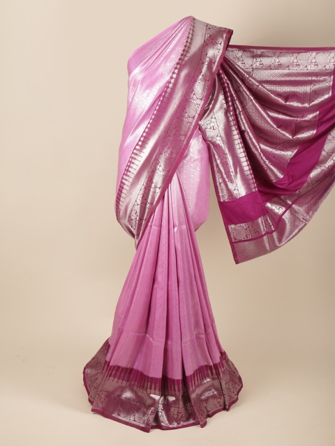 

Pothys Pink & Purple Ethnic Motifs Art Silk Banarasi Saree