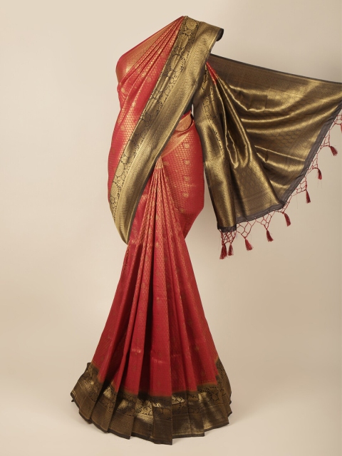 

Pothys Maroon & Green Gold-Toned Woven Design Art Silk Banarasi Saree