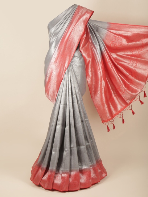 

Pothys Grey & Orange Woven Design Banaras Saree