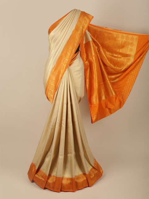 

Pothys Cream-Coloured & Orange Woven Design Zari Art Silk Banarasi Saree