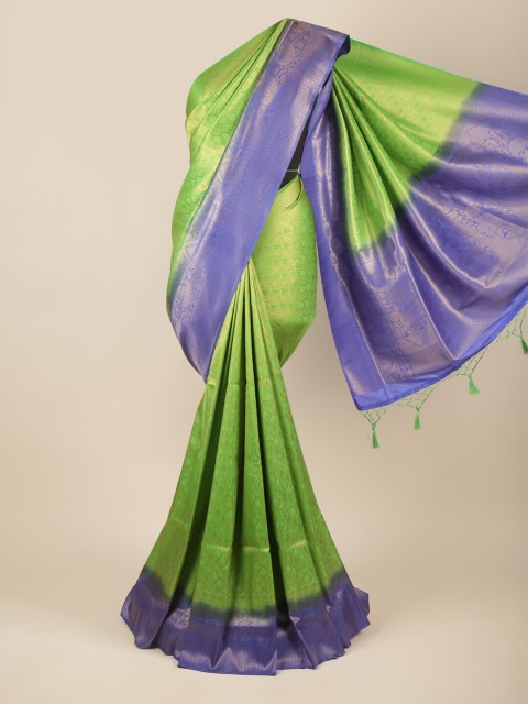 

Pothys Green & Blue Ethnic Motifs Art Silk Banarasi Saree
