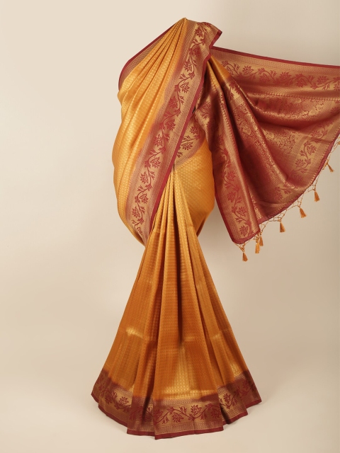 

Pothys Mustard & Maroon Woven Design Zari Art Silk Banarasi Saree