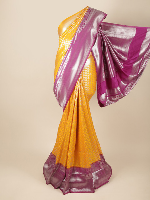 

Pothys Yellow & Purple Woven Design Zari Art Silk Banarasi Saree