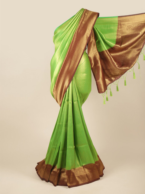 

Pothys Women Green & Brown Woven Design Zari Art Silk Banarasi Saree