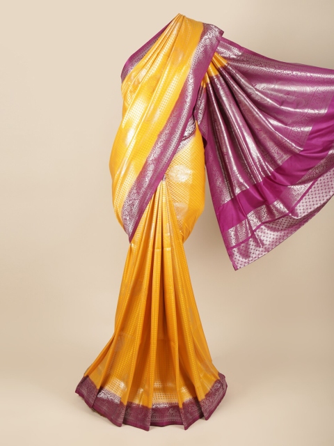 

Pothys Yellow & Purple Woven Design Zari Art Silk Banarasi Saree