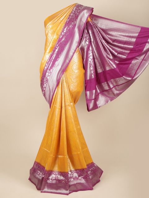 

Pothys Yellow & Purple Ethnic Motifs Art Silk Banarasi Saree