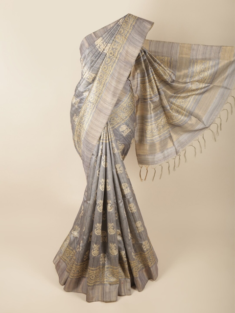 

Pothys Grey & Gold-Toned Ethnic Motifs Zari Art Dupion Silk Saree