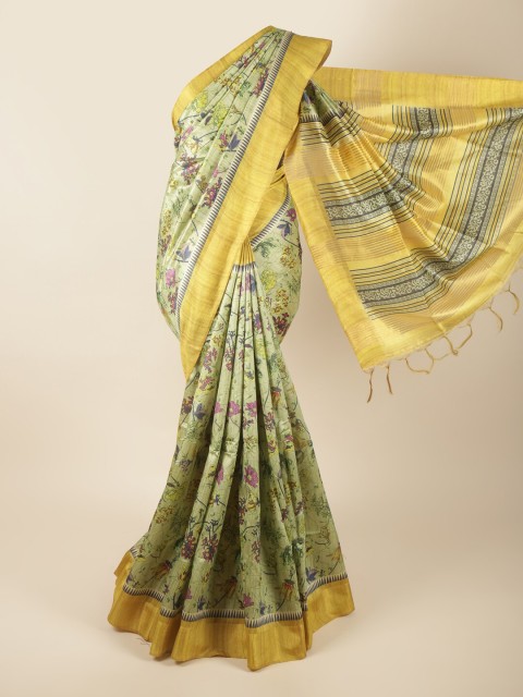 

Pothys Green & Yellow Floral Printed Art Silk Saree