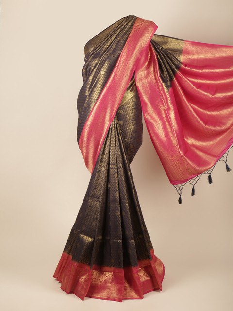 

Pothys Blue & Pink Gold-Toned Woven Design Art Silk Banarasi Saree