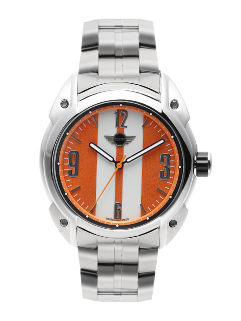 

MINI COOPER Men Orange & Off-White Striped Dial Watch MINI84ES