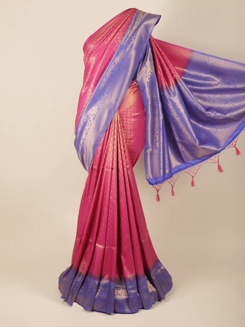 

Pothys Pink & Blue Ethnic Motifs Art Silk Banarasi Saree