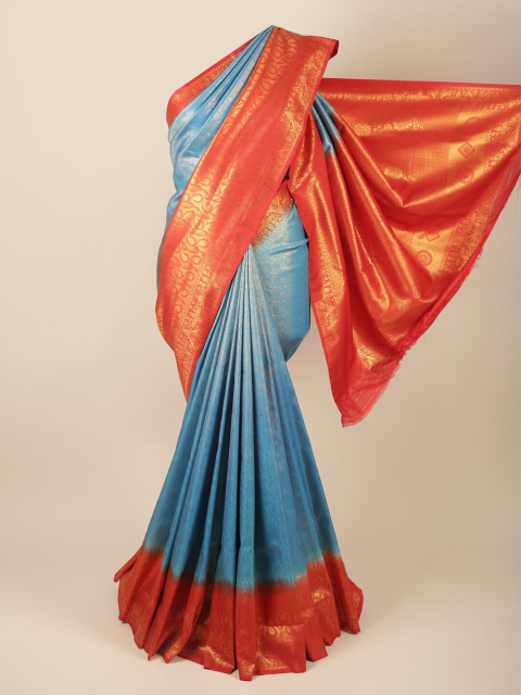 

Pothys Women Blue & Red Ethnic Motifs Woven Design Zari Art Silk Banarasi Saree