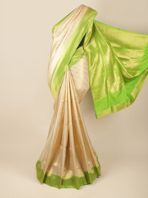 

Pothys Cream-Coloured & Green Ethnic Motifs Art Silk Banarasi Saree