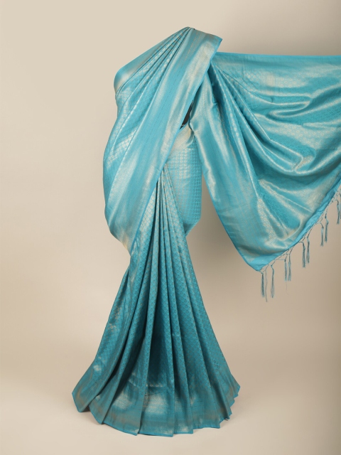 

Pothys Blue & Gold-Toned Ethnic Motifs Zari Art Silk Banarasi Saree