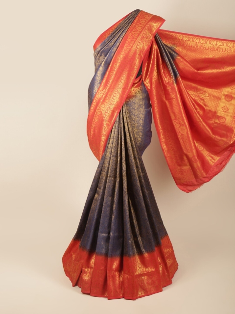 

Pothys Blue & Red Woven Design Banaras Saree