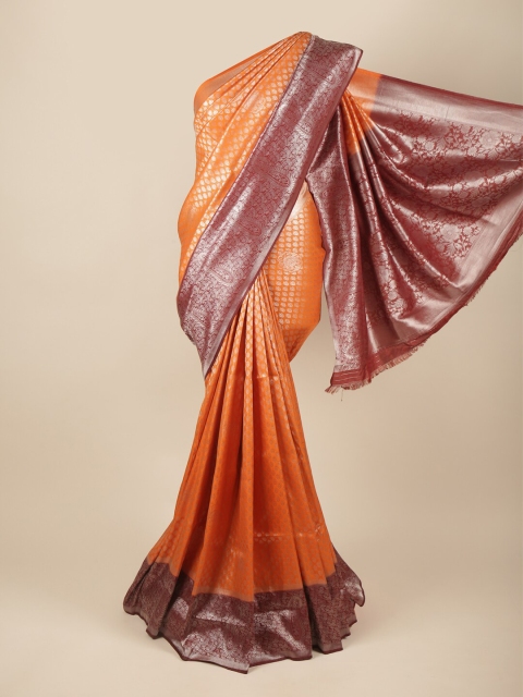 

Pothys Orange & Brown Ethnic Motifs Zari Art Silk Banarasi Saree