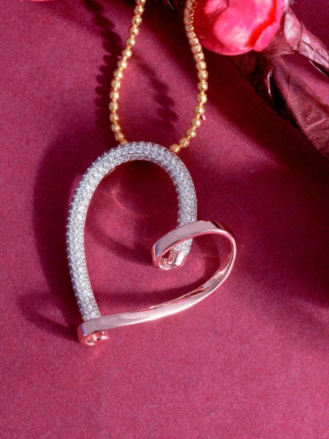 

Tistabene Women White & Rose Gold Plated Designer Twisted Heart Pendant With Chain