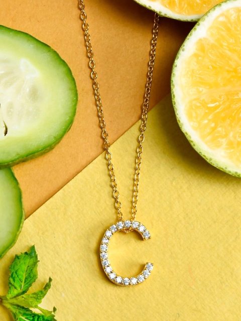 

Tistabene Gold-Plated White AD-Studded Pendant With Chain