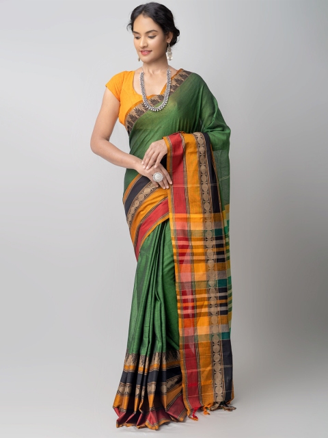 

Unnati Silks Green & Yellow Woven Design Pure Cotton Kanjeevaram Saree