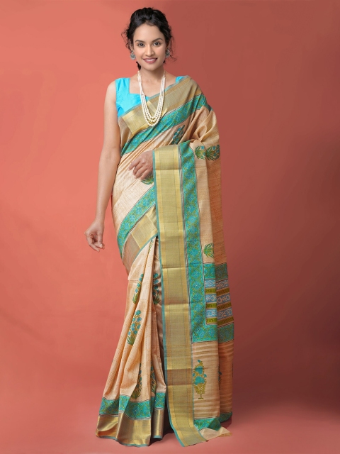 

Unnati Silks Women Brown & Green Ethnic Motifs Zari Silk Cotton Maheshwari Saree