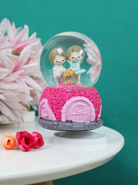 

TIED RIBBONS Pink Romantic Love Couple Rotating Snow Globe with Music Valentine Gift