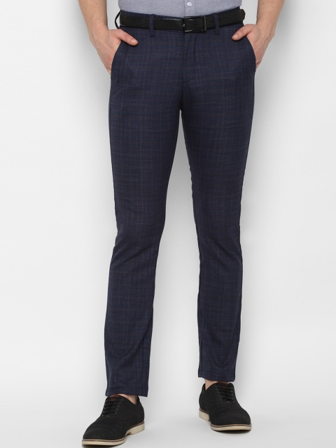 

Allen Solly Men Navy Blue Checked Slim Fit Chinos Trousers