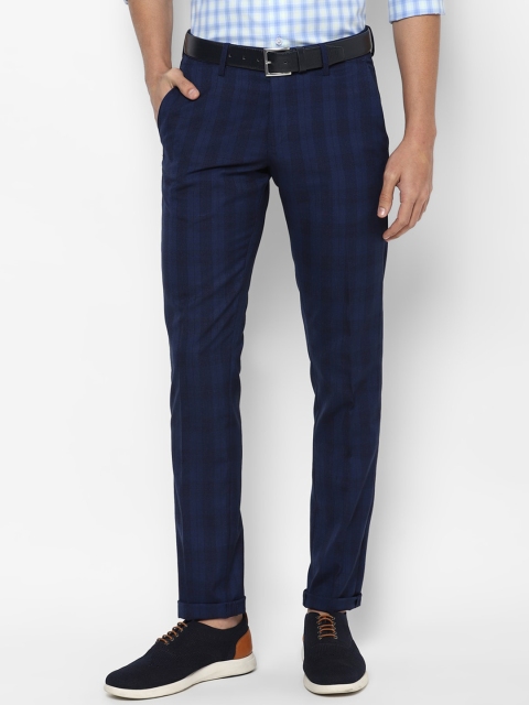 

Allen Solly Men Navy Blue Checked Slim Fit Trousers